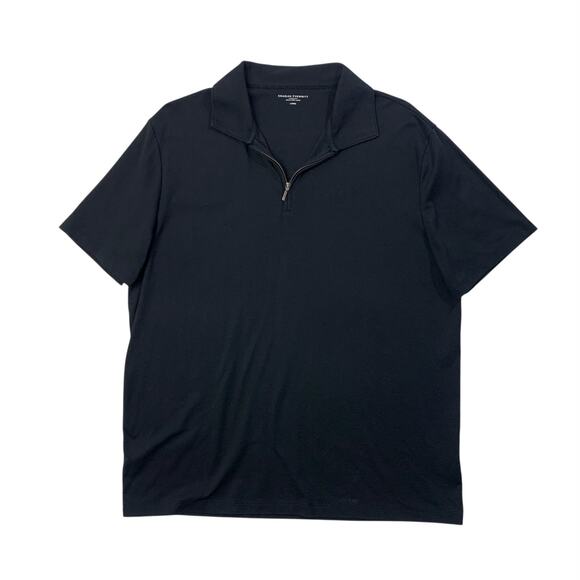 Charles Tyrwhitt Polo Shirt Mens Large Black Cotton Zip Neck Jersey Short Sleeve - Picture 1 of 10